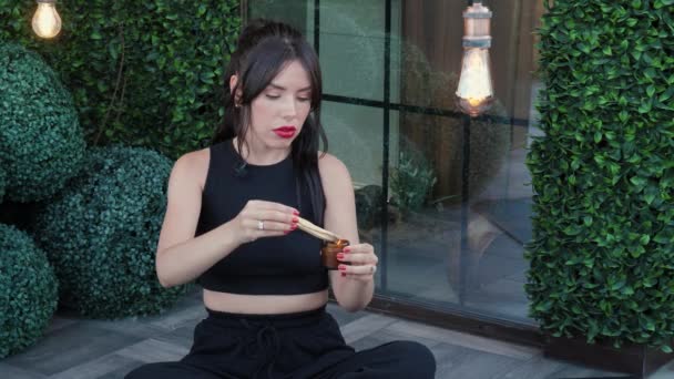 Beautiful Woman Lights Wooden Palo Santo Stick Spreading Smoke Fragrance – Stock-video