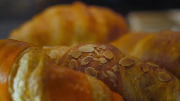 Macro Shot Freshly Baked Croissant — Stockvideo