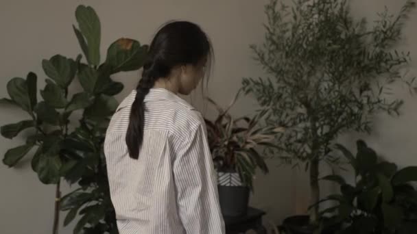 Beautiful Asian Young Woman Shaking Her Head Pigtail Looks Unhappy — Video