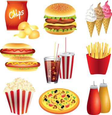 Fast food yemek foto-gerçekçi kümesi