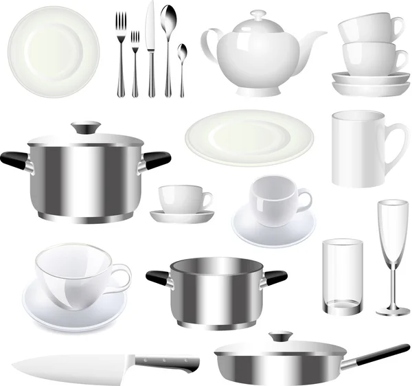 Crockery and kitchen ware photo-realistic set — Stock Vector