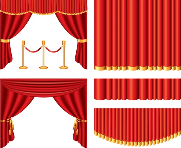 Red theater curtains photo-realistic set — Stock Vector