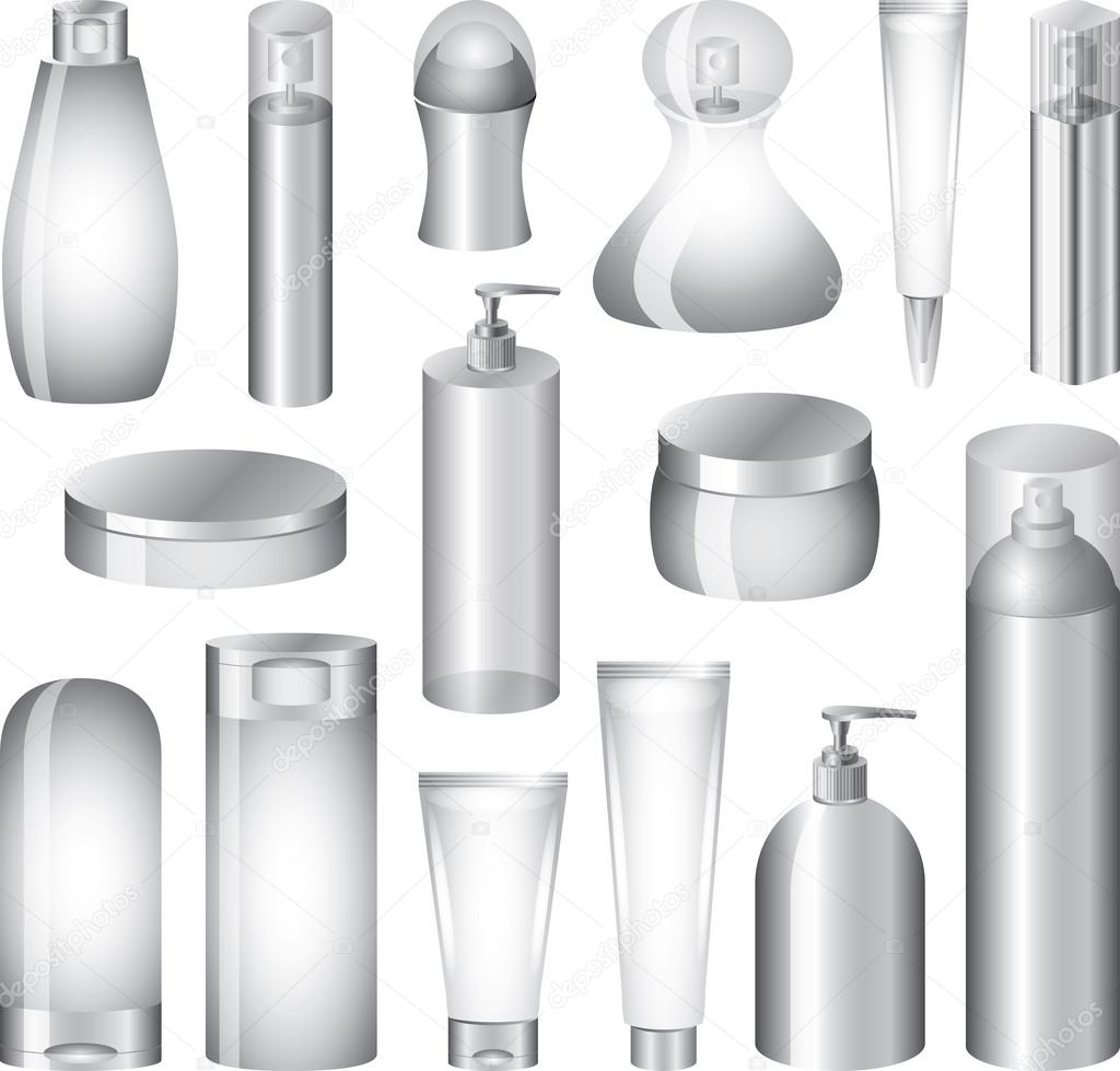Cosmetics bottles and packing photo-realistic set