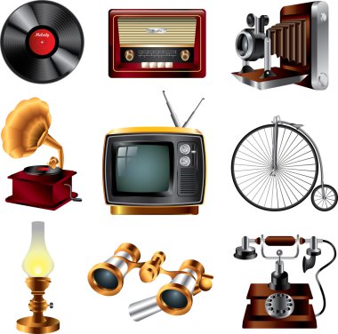 Retro nesnelerin simgeleri ayrıntılı seti