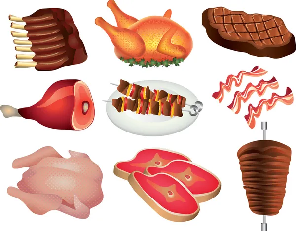 Conjunto foto-realista de carne — Vector de stock