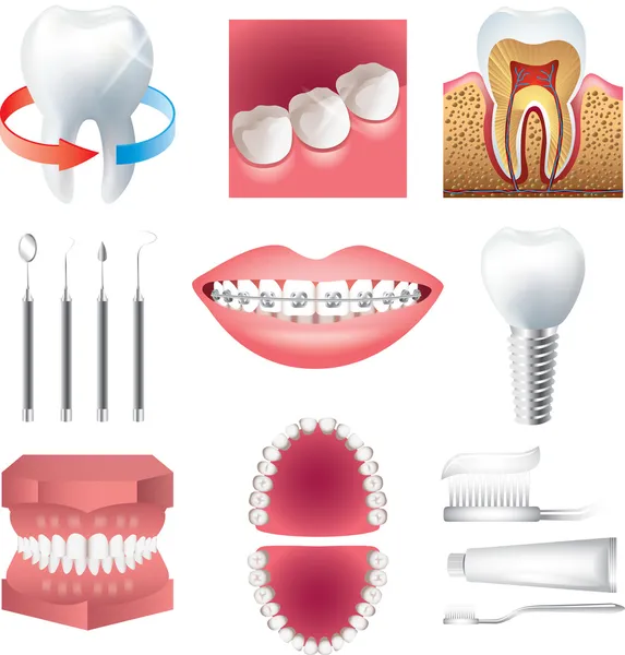 Tooth healthcare and stomatology photo-realistic set — Stock Vector