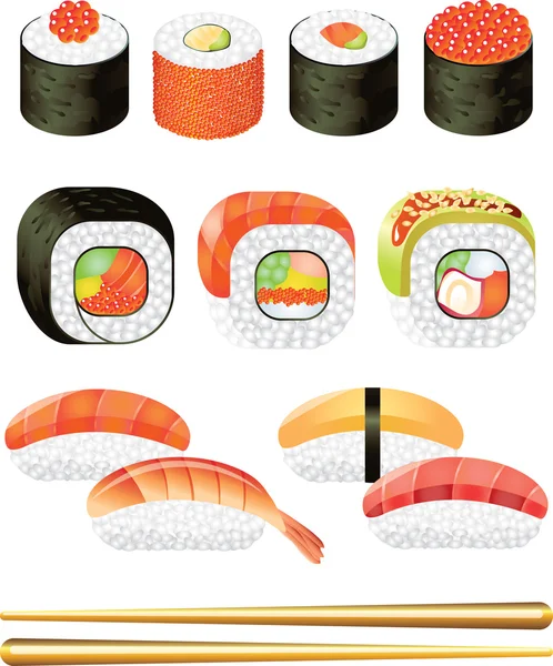 Conjunto foto-realista de sushi —  Vetores de Stock