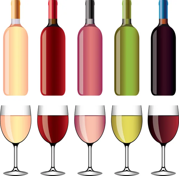 Wine and wineglasses photo-realistic set — Stock Vector