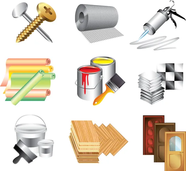 Building materials icons detailed set — Stock Vector