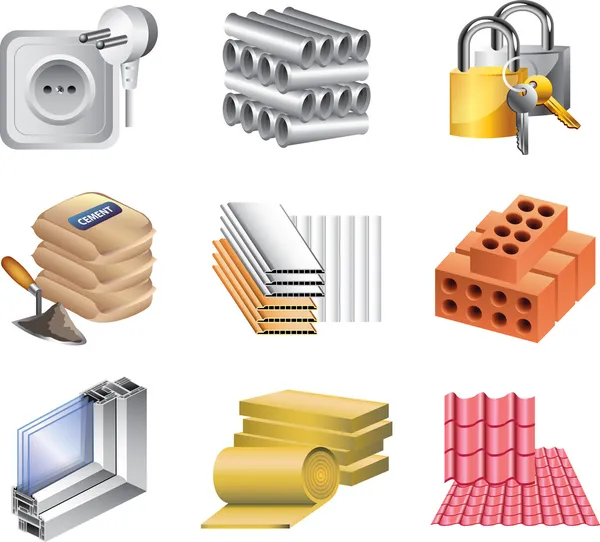 Building materials icons detailed set — Stock Vector