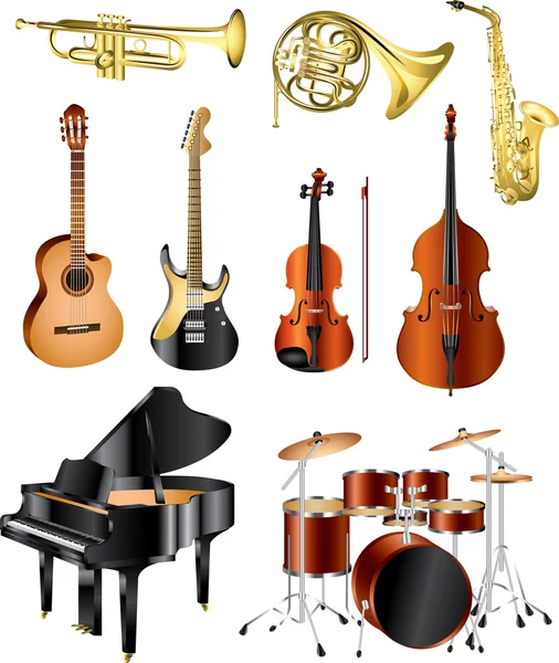 Instrumentos musicais conjunto foto-pealista — Vetor de Stock