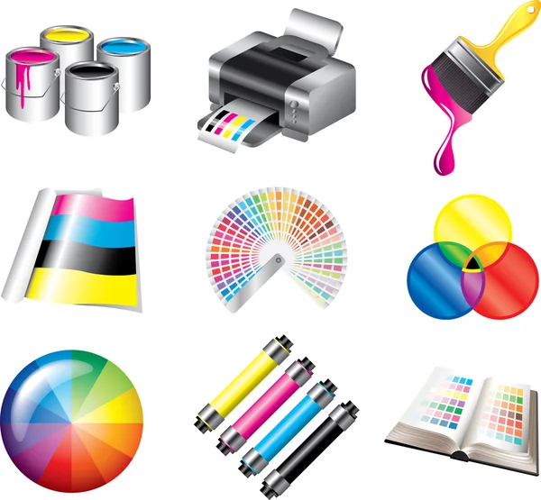 Afdrukken en CMYK-kleuren iconen — Stockvector