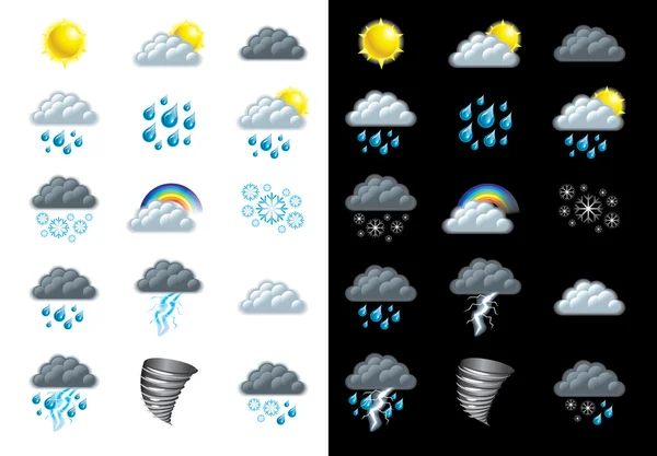 Wettervorhersage Symbole detailliert eingestellt — Stockvektor