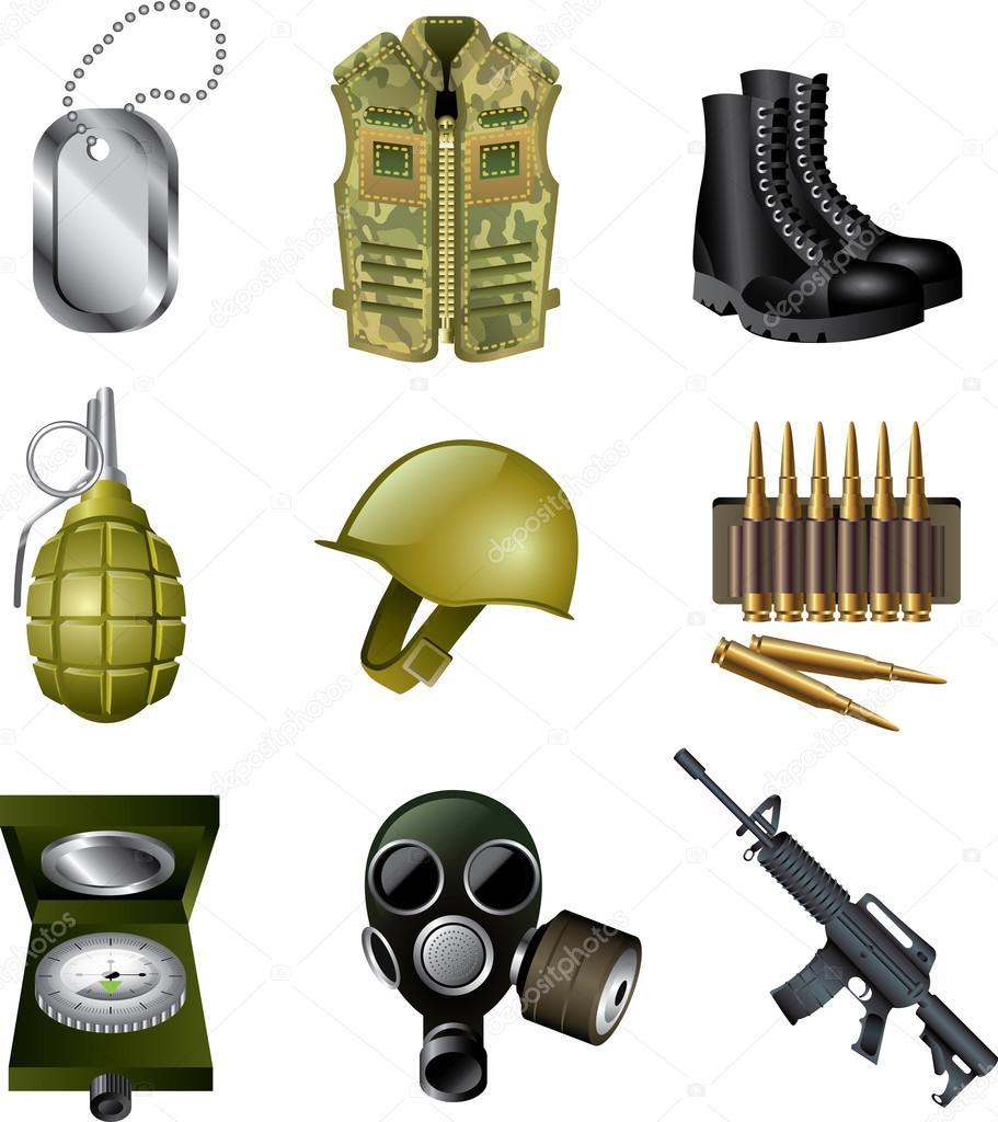 Army and military icons detailed set