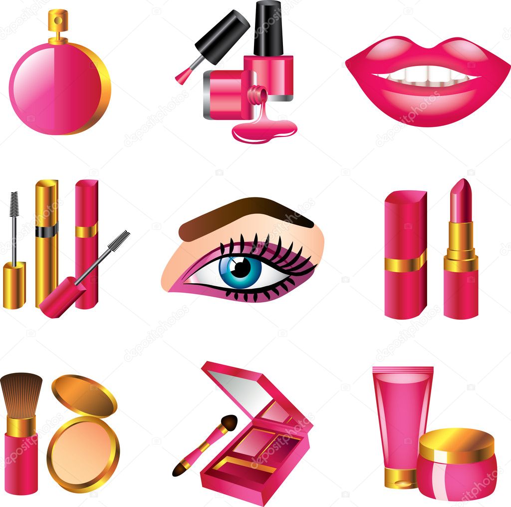 Cosmetics and make up detailed icons set