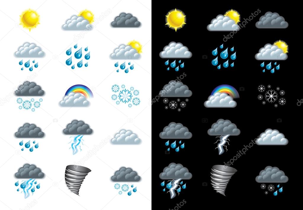 Weather forecast icons detailed set