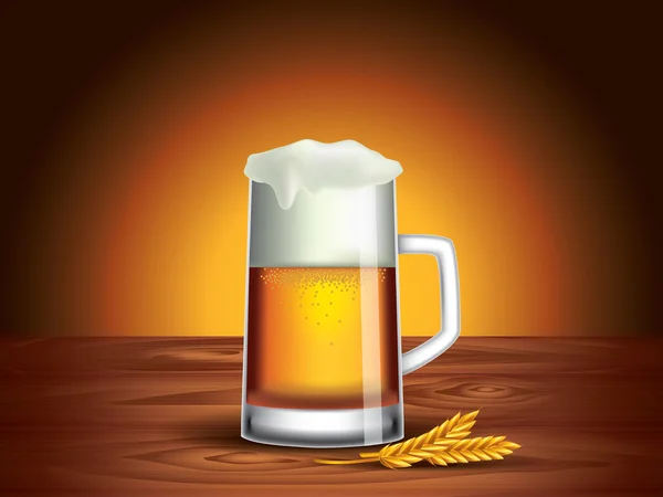 Bardak bira ahşap masa, koyu arka plan üzerinde — Stok Vektör