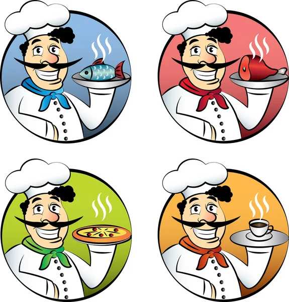 Italian cartoon chef or cook man vector set — Stock Vector