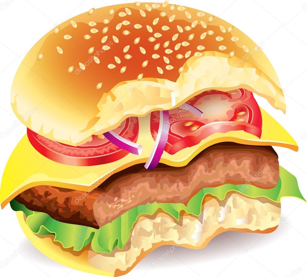 Bitten hamburger photo realistic vector