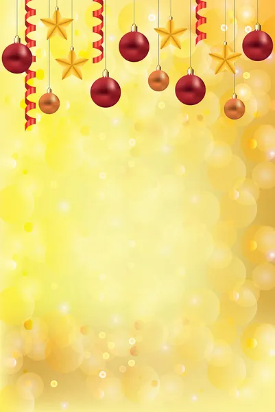 Gouden Kerstmis achtergrond met ballen en sterren — Stockvector