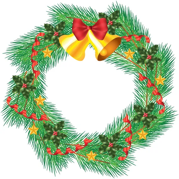 Christmas wreath with jingle bells — Stock Vector