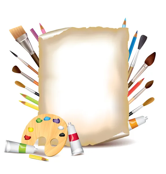 Εργαλεία τέχνης και φύλλο χαρτιού — Διανυσματικό Αρχείο