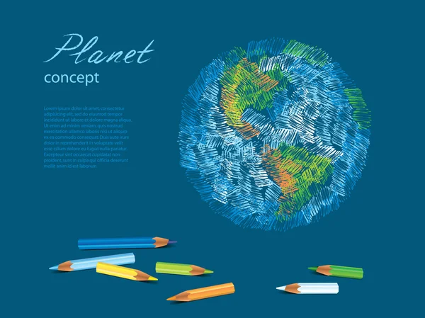 Dibujo colorido del planeta Tierra y lápices — Vector de stock