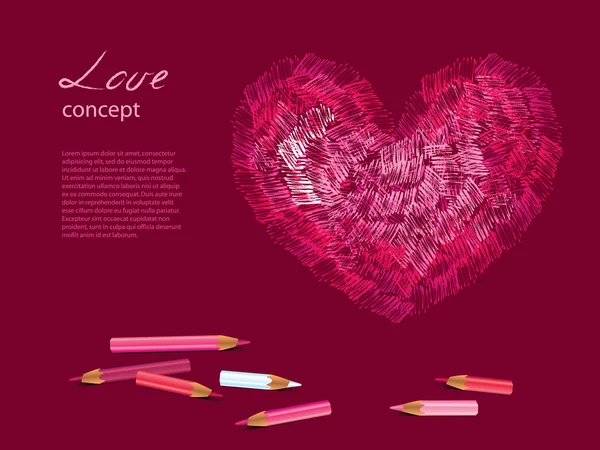 Kleurrijke schets van hart en potloden — Stockvector