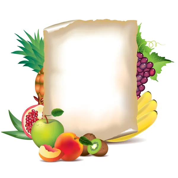 Frutas y hoja de papel — Vector de stock