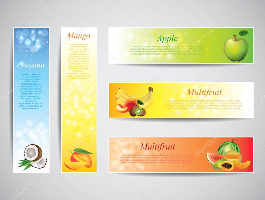 Colofrul banners with fruits, vector