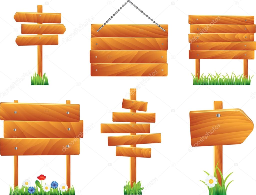 Wooden signs and boards, vector set