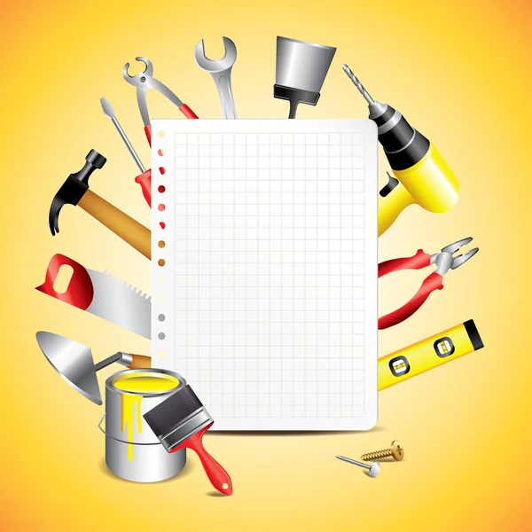 Outils de construction avec papier blanc — Image vectorielle