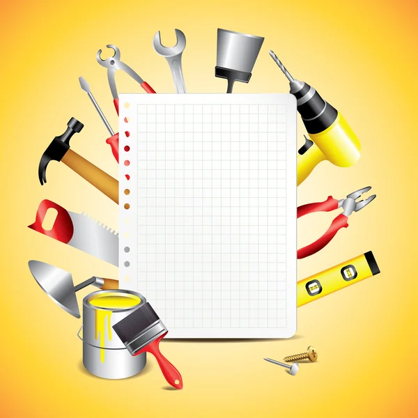 Construction tools with blank paper — Stock Vector