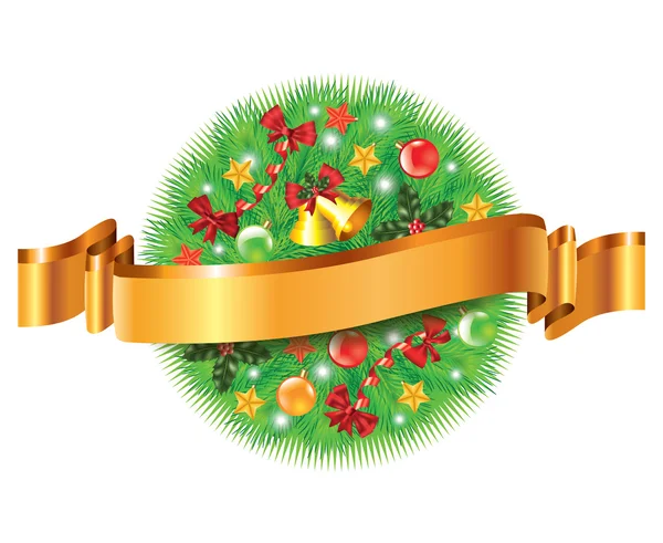 Natal decorado esfera de abeto e fita — Vetor de Stock