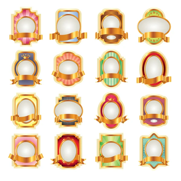 Etiquetas de lujo con cintas doradas para su diseño — Vector de stock