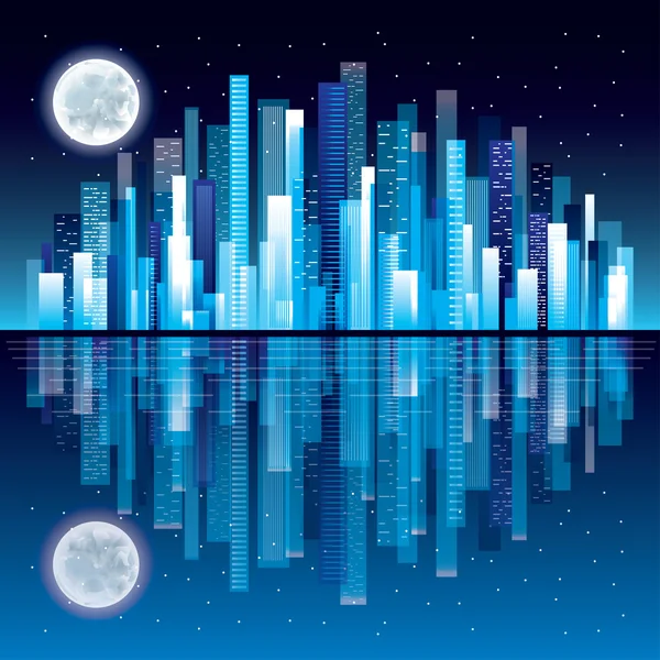 Night city panorama vector illustration — Stock Vector