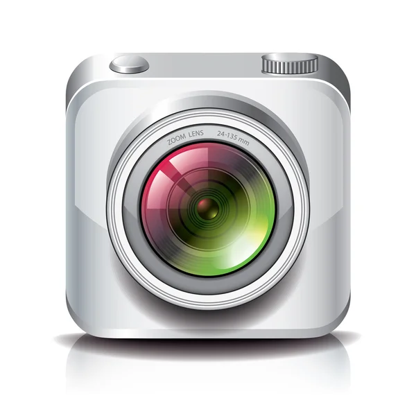 White photo camera icon for apps — Stock Vector