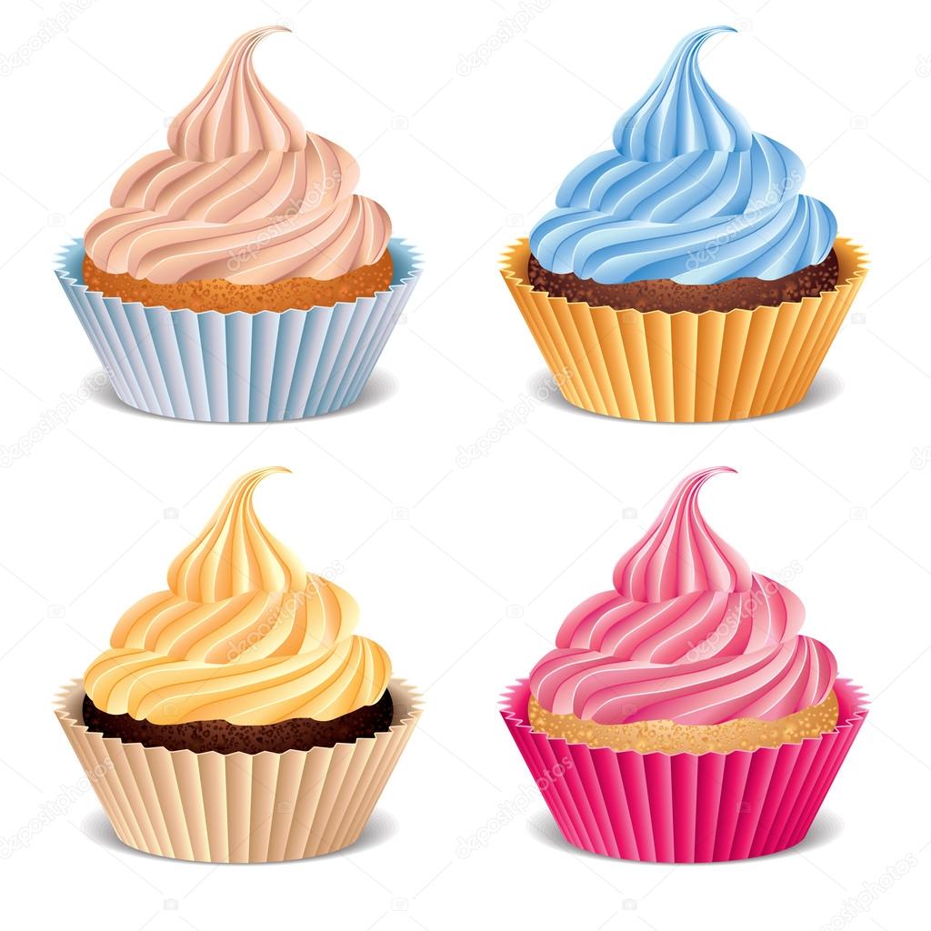 Four cupcakes vector illustration