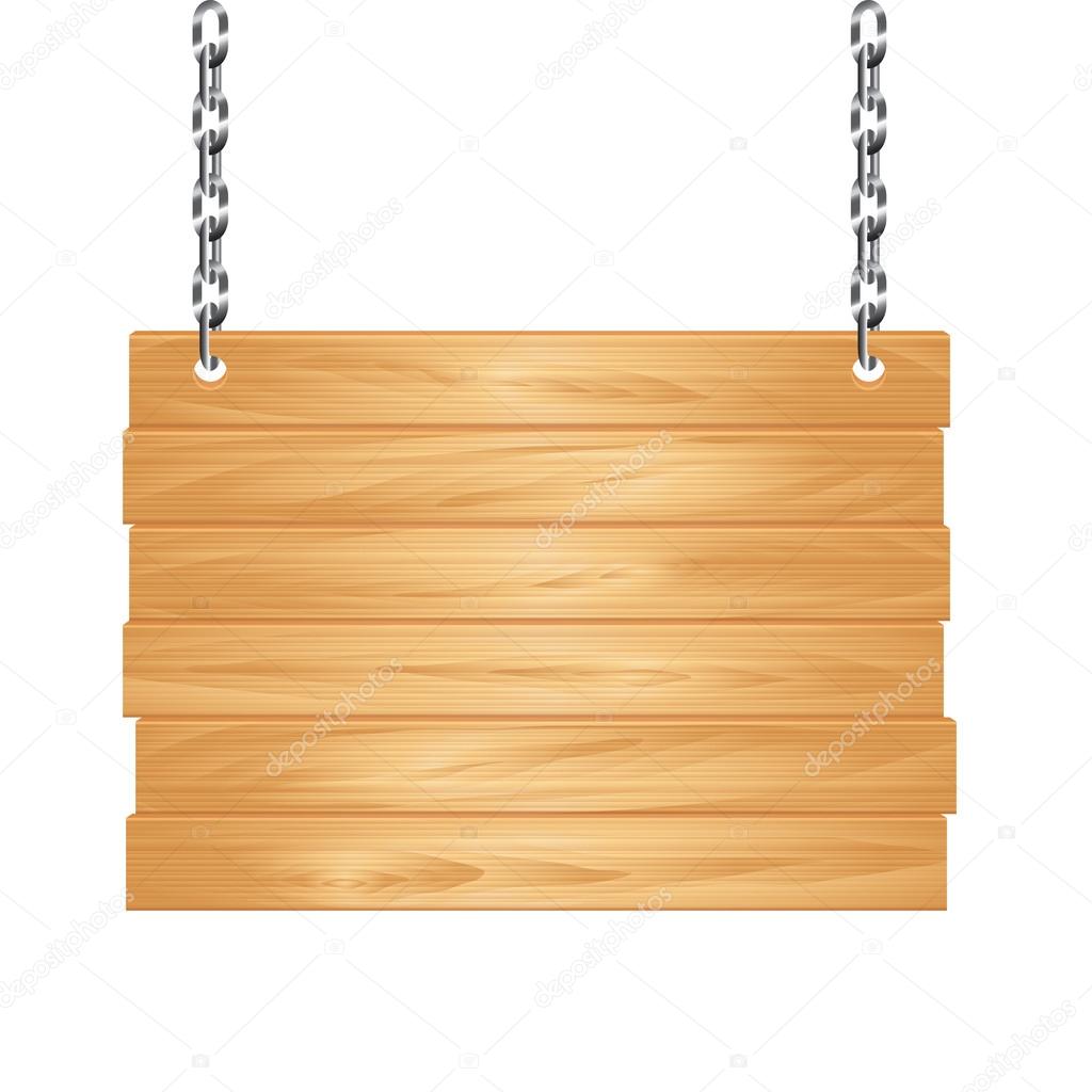 Wooden sign on chain vector illustration