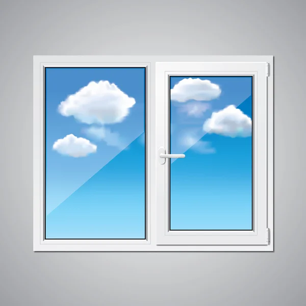 Ventana de plástico y cielo azul vector ilustración — Archivo Imágenes Vectoriales