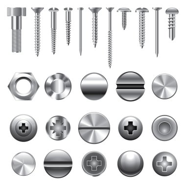 Screws and nuts icons vector set clipart