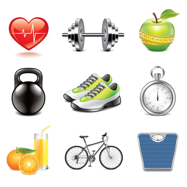 Fitness ikonok fotó-realisztikus vektor beállítása — Stock Vector