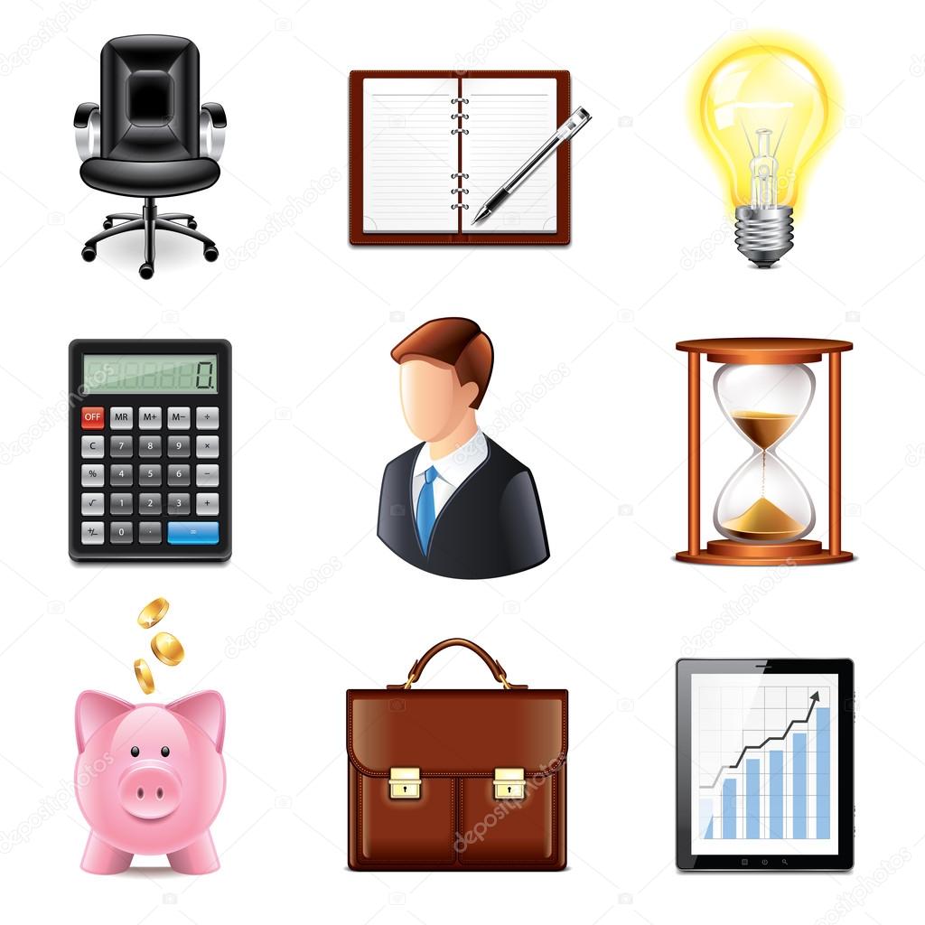 Business icons photo-realistic vector set