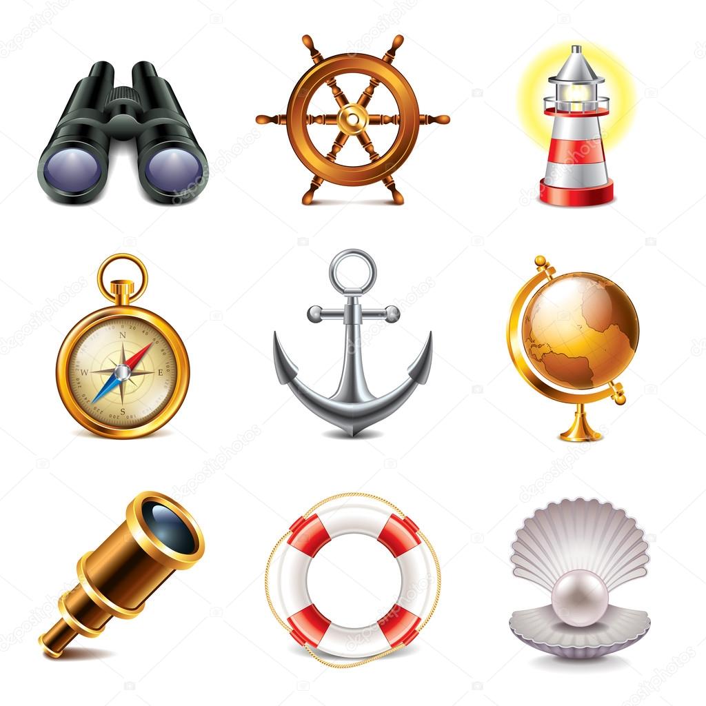 Marine icons photo-realistic vector set