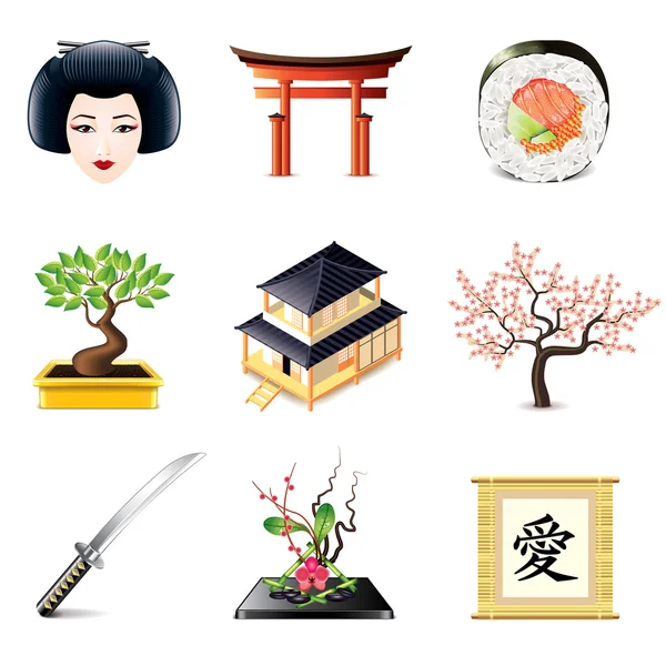 Iconos de cultura japonesa vector conjunto — Vector de stock