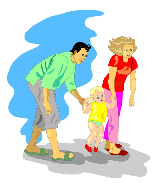 Mom and dad walking with a small child — Stock Vector