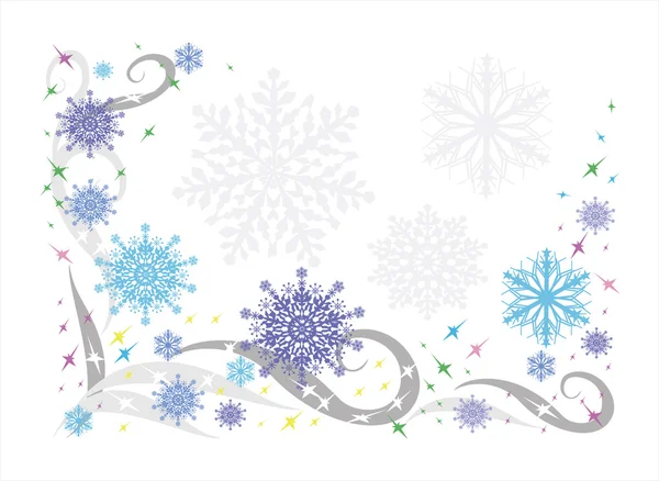 Beau fond d'hiver avec des flocons de neige et des motifs — Image vectorielle