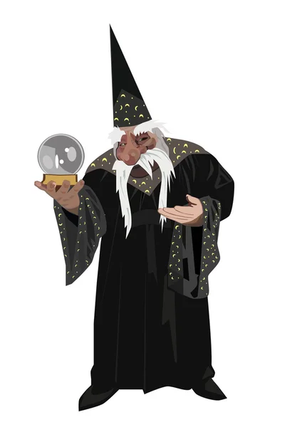 Magician with a magic ball in hand — Stock Vector