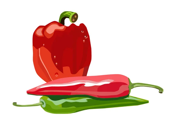 Vector isolated red and green peppers — Stock Vector