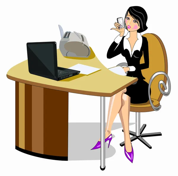 Mujer de negocios sentada a la mesa — Vector de stock